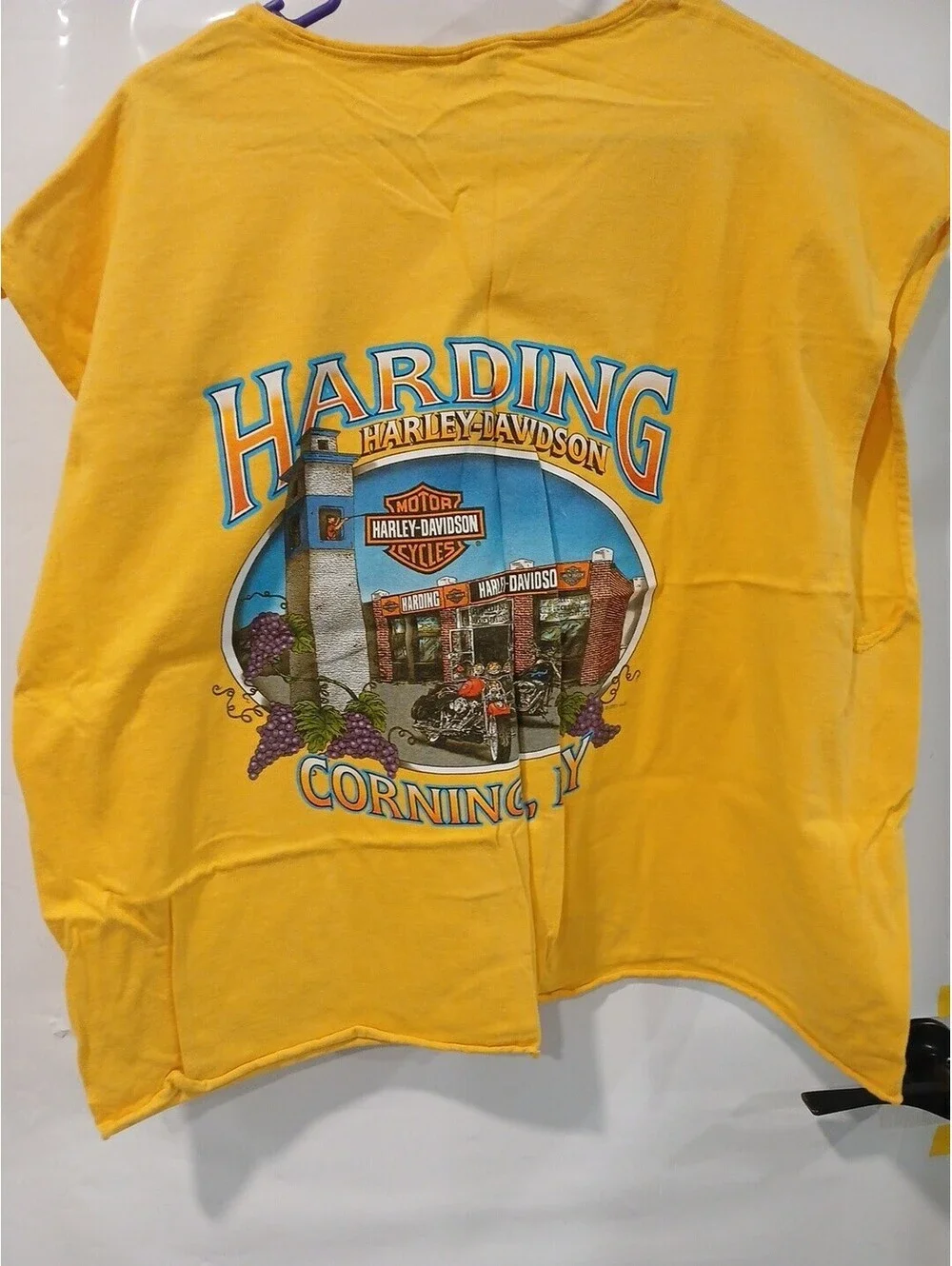 Orange Harley Davidson Yellow flame t-shirt cut off Harding Corning,NY XL - Picture 4 of 5
